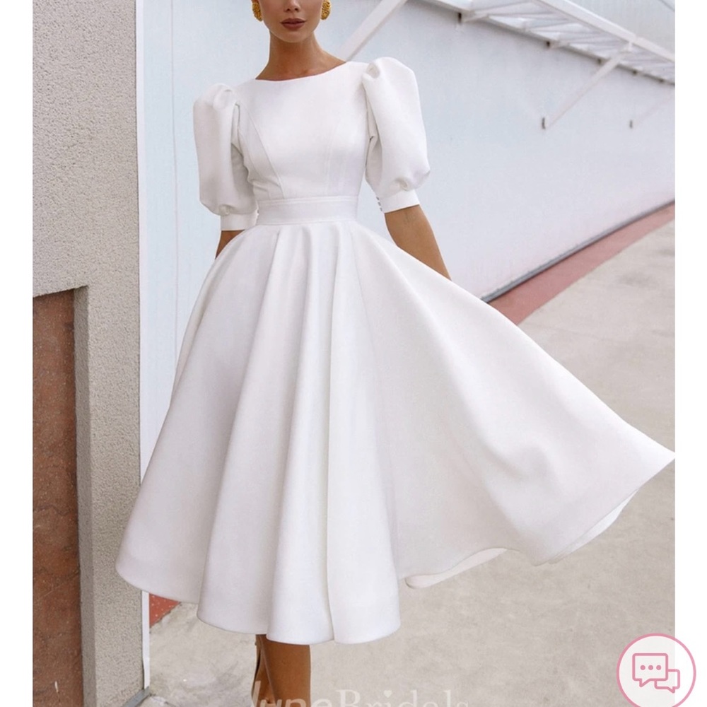 June Bridals Elegant Bateau A Line Satin Dress